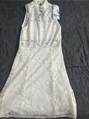 Show Me Your MuMu Lace White Floral Lace High-Neck Dress